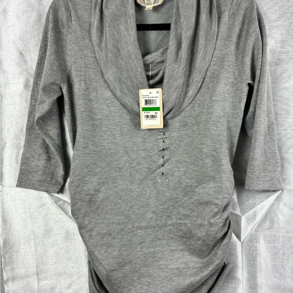 Pink Rose Cowl Neck 3/4 Sleeve Gray/Grey Sweater with Ruched Sides Large - Picture 1 of 9